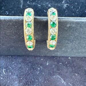 Vintage emerald & diamond and silver Hoop Earrings